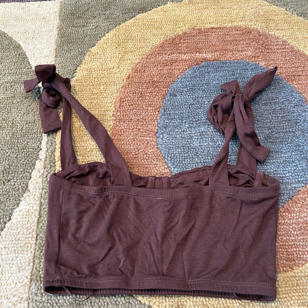 Adika Brown Cropped Wire Corset Style Tank Top Tie sleeves Size XS - Picture 2 of 3